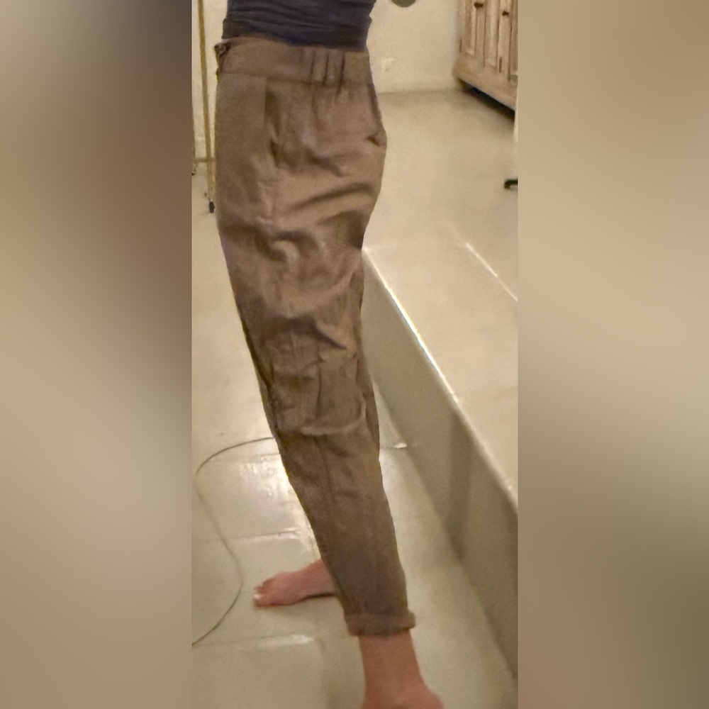 Dear Deer 100% Linen Brown Tapered Cropped Trousers Relaxed Low Rise Pants L - Picture 4 of 11